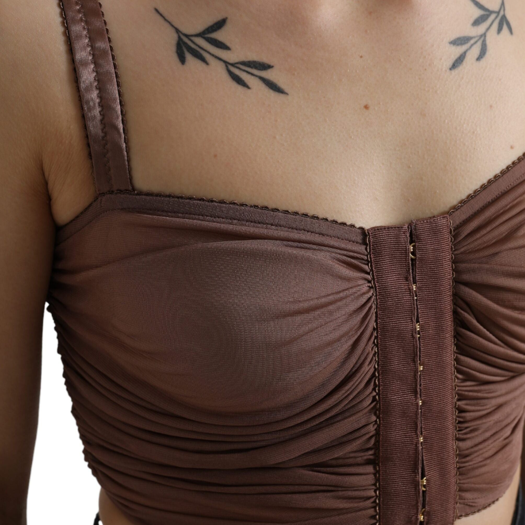 Dolce & Gabbana Brown Viscose Bustier Sleeveless Cropped Top