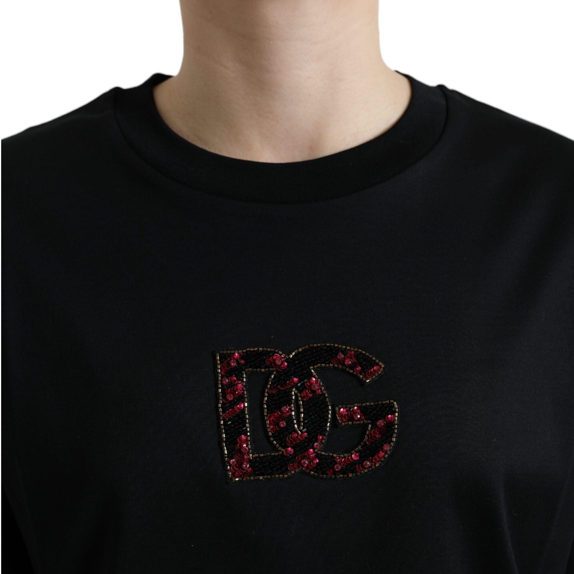 Dolce & Gabbana Black Cotton DG Crystal Crewneck Tee T-shirt