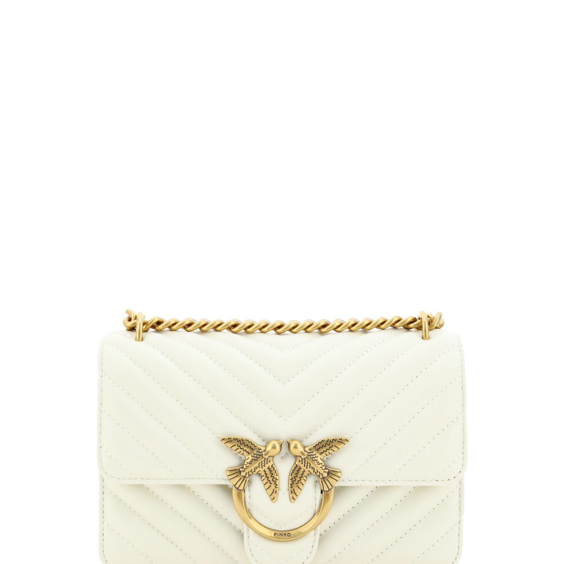 PINKO White Leather Love One Mini Shoulder Bag