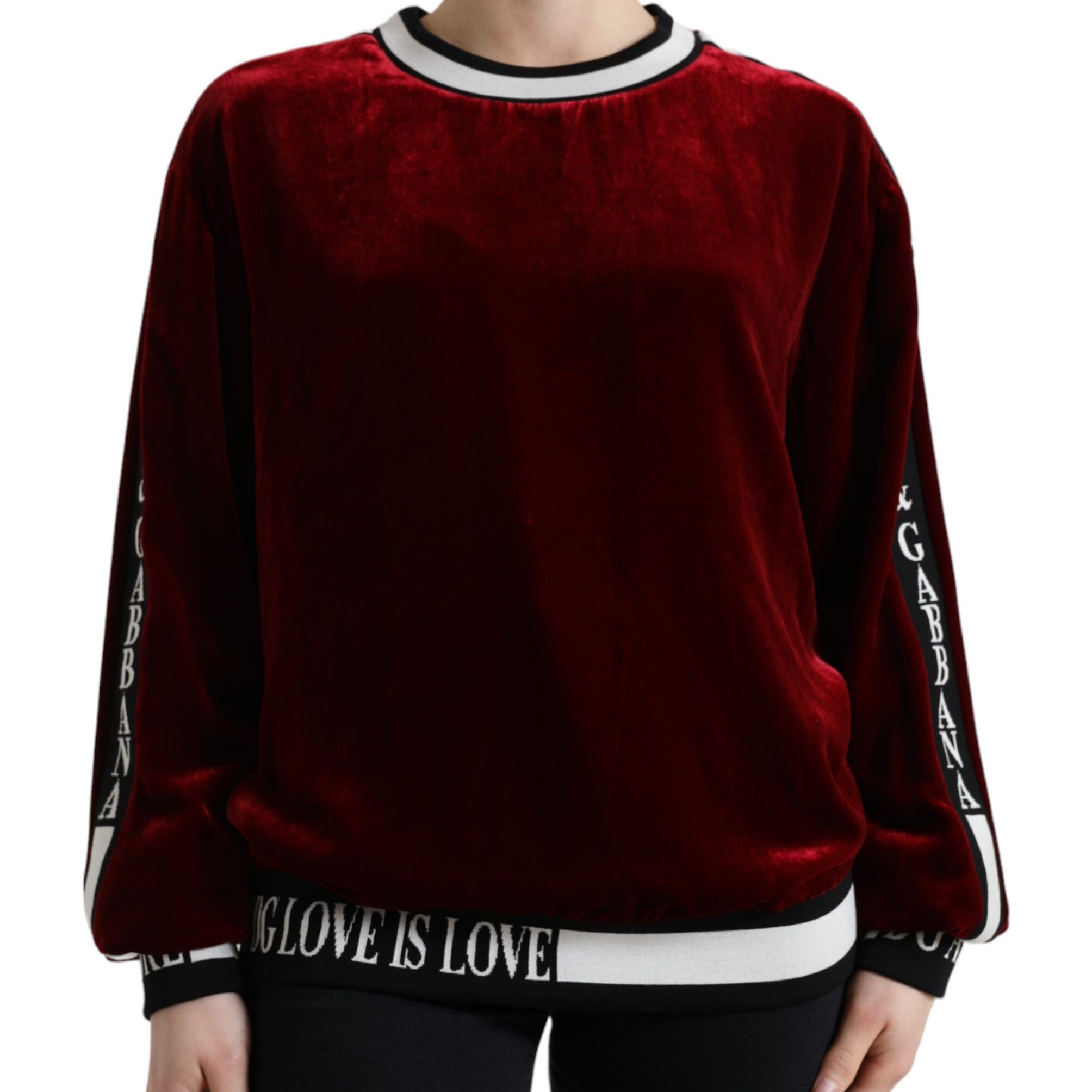 Dolce & Gabbana Bordeaux Velvet Crew Neck Pullover Sweater