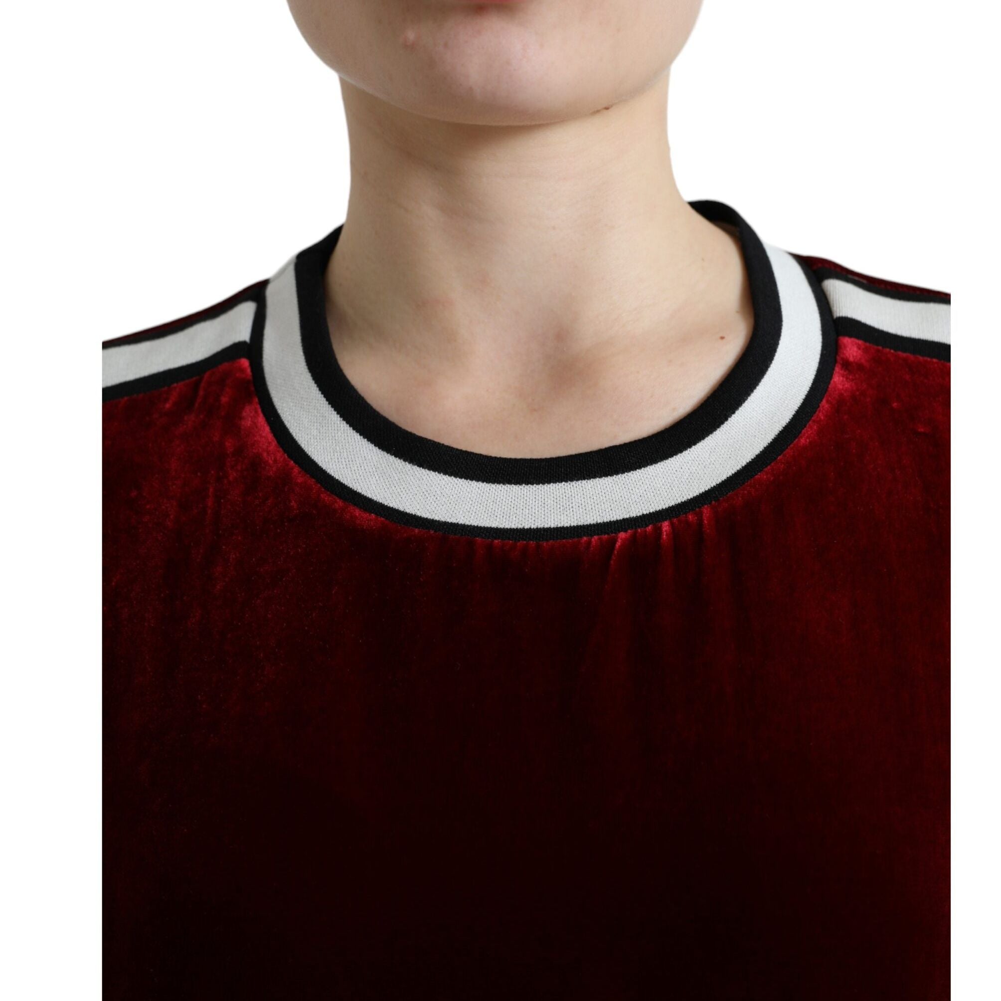 Dolce & Gabbana Bordeaux Velvet Crew Neck Pullover Sweater