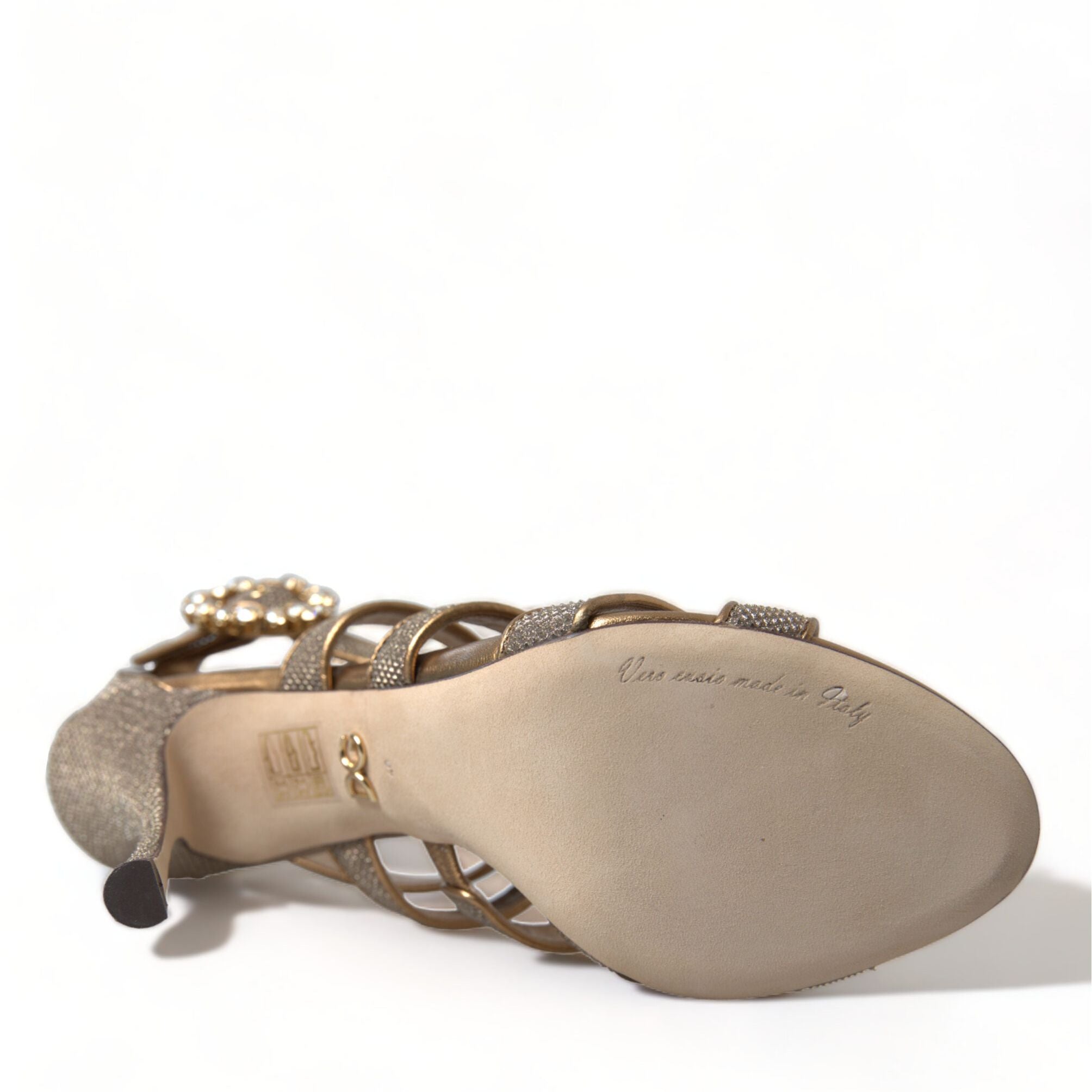 Dolce & Gabbana Bronze Crystal Strap Heels Sandals Shoes