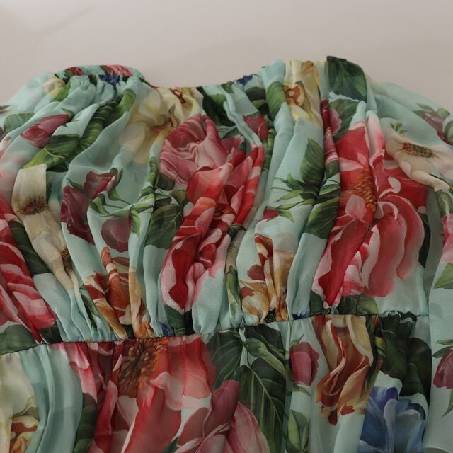 Dolce & Gabbana Multicolor Green Floral Silk Wrap Midi Dress
