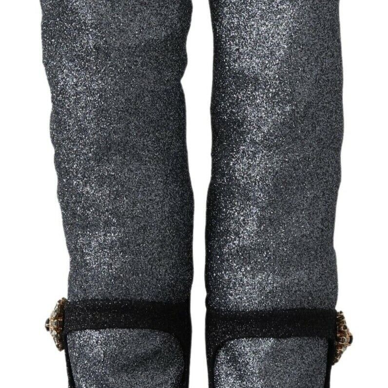 Dolce & Gabbana Black Crystal Mary Janes Booties Shoes