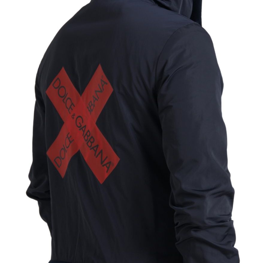 Dolce & Gabbana Blue Hooded Logo Polyester Full Zip Sweater