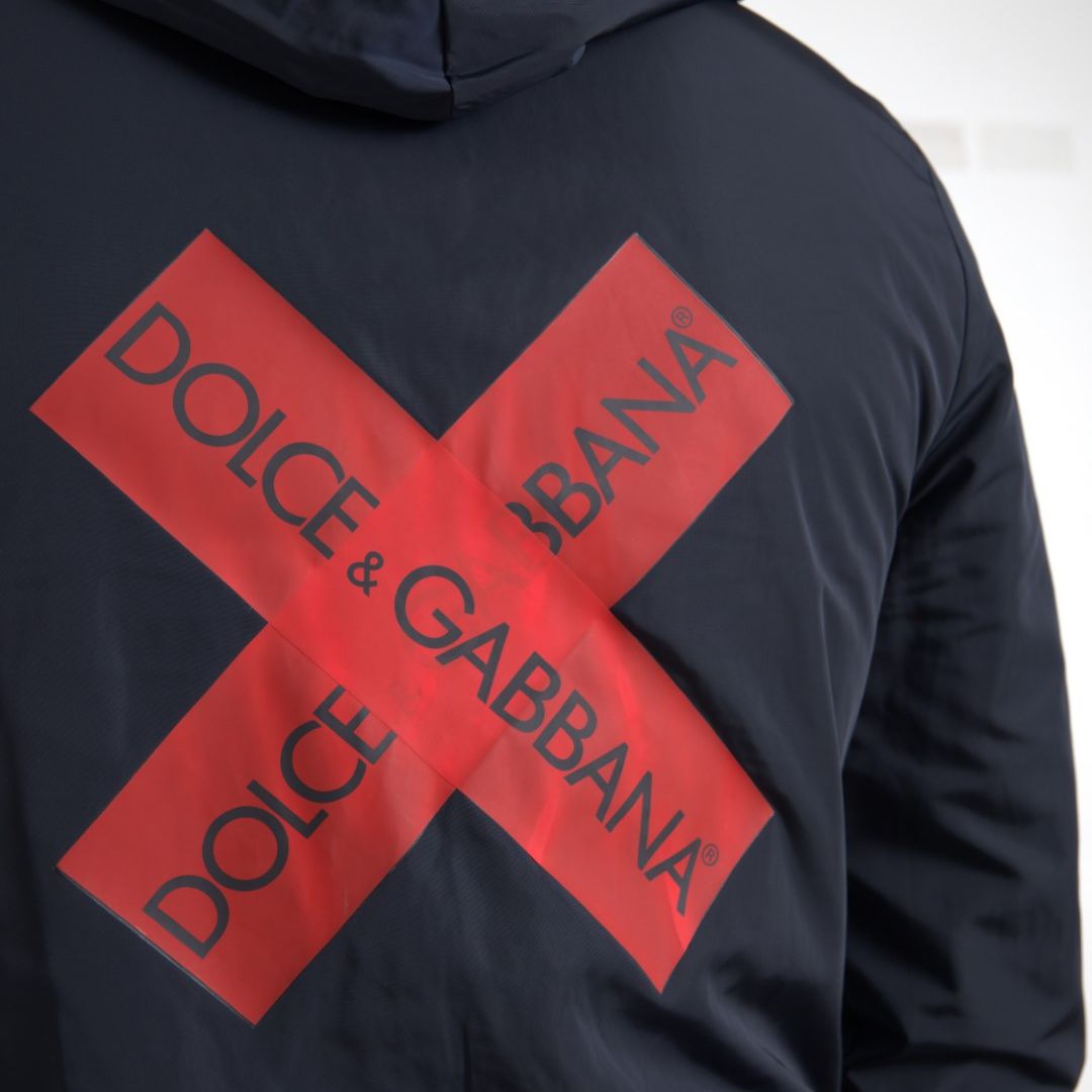 Dolce & Gabbana Blue Hooded Logo Polyester Full Zip Sweater