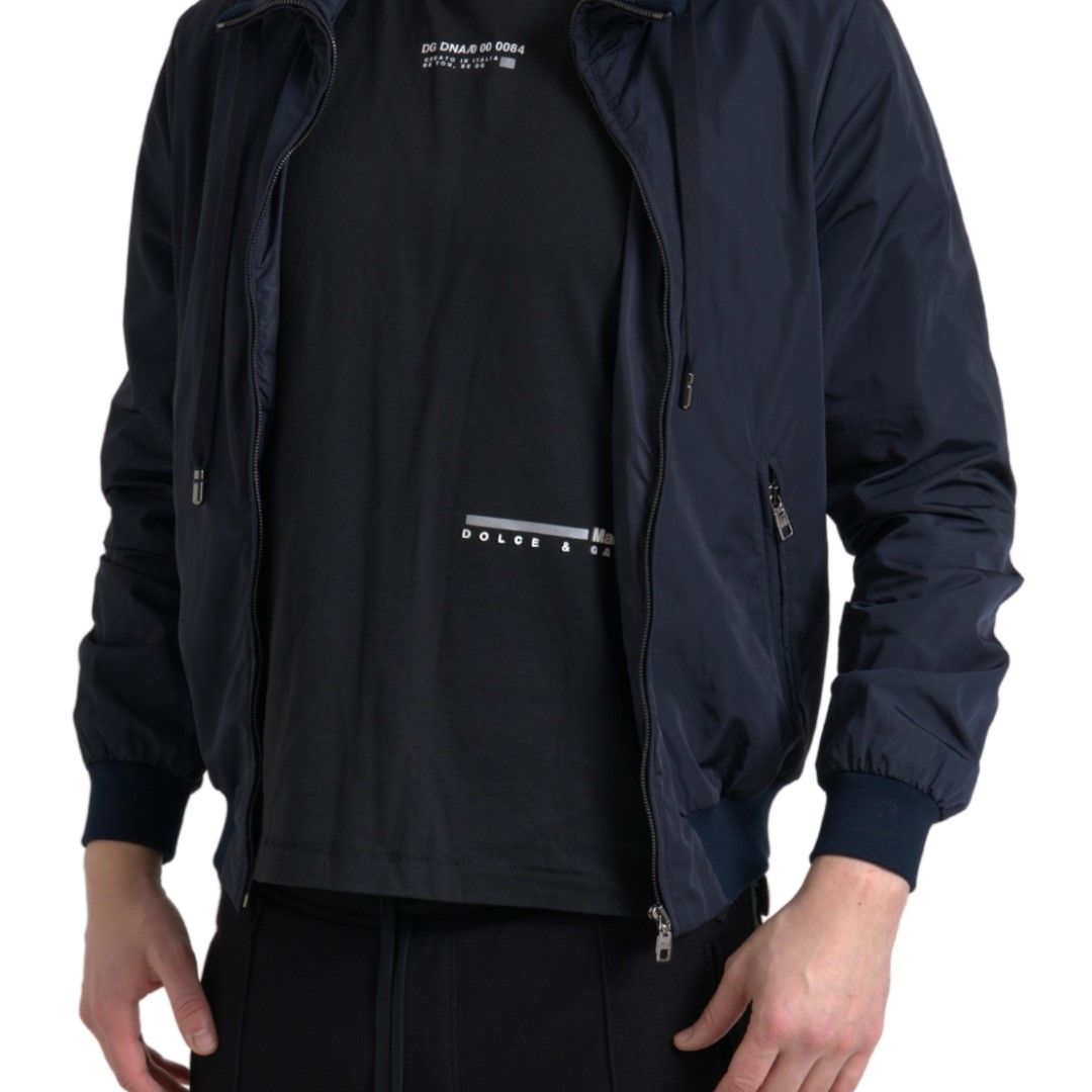 Dolce & Gabbana Blue Hooded Logo Polyester Full Zip Sweater