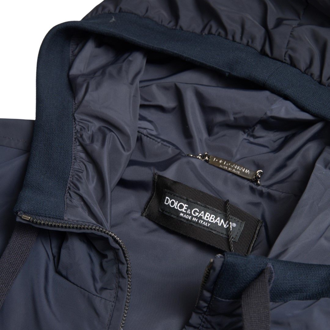 Dolce & Gabbana Blue Hooded Logo Polyester Full Zip Sweater