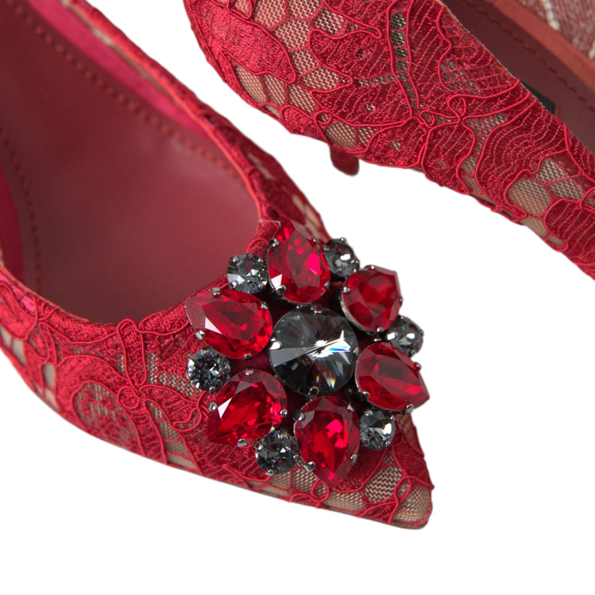 Dolce & Gabbana Red Taormina Lace Crystal Heels Pumps Shoes