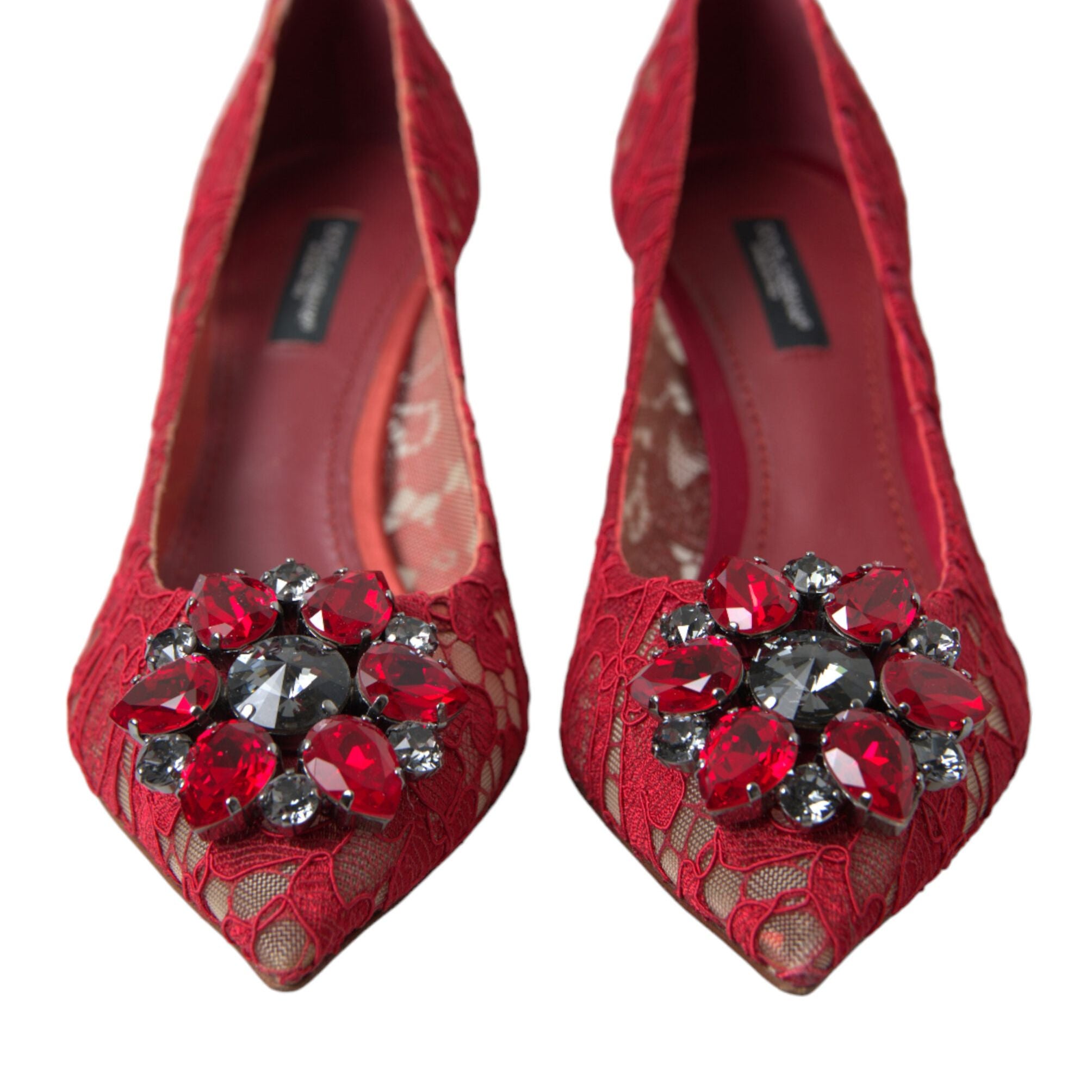 Dolce & Gabbana Red Taormina Lace Crystal Heels Pumps Shoes