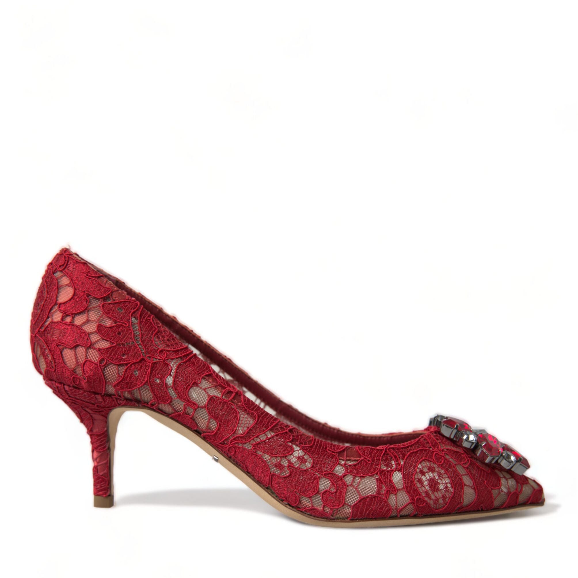 Dolce & Gabbana Red Taormina Lace Crystal Heels Pumps Shoes