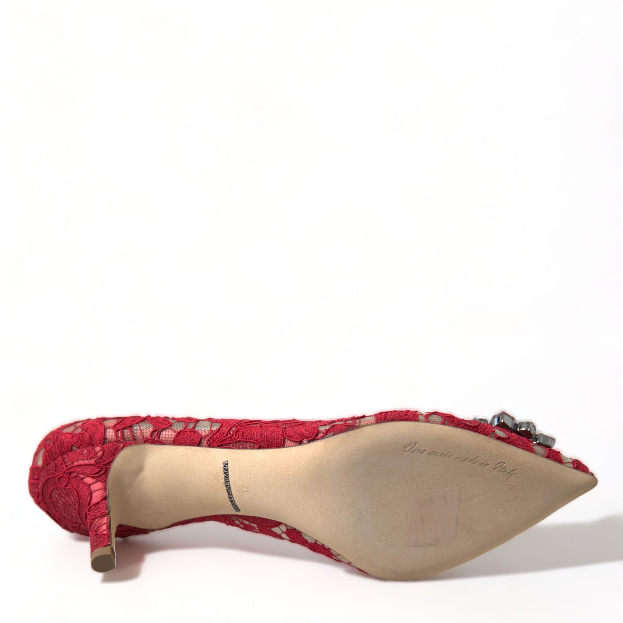 Dolce & Gabbana Red Taormina Lace Crystal Heels Pumps Shoes