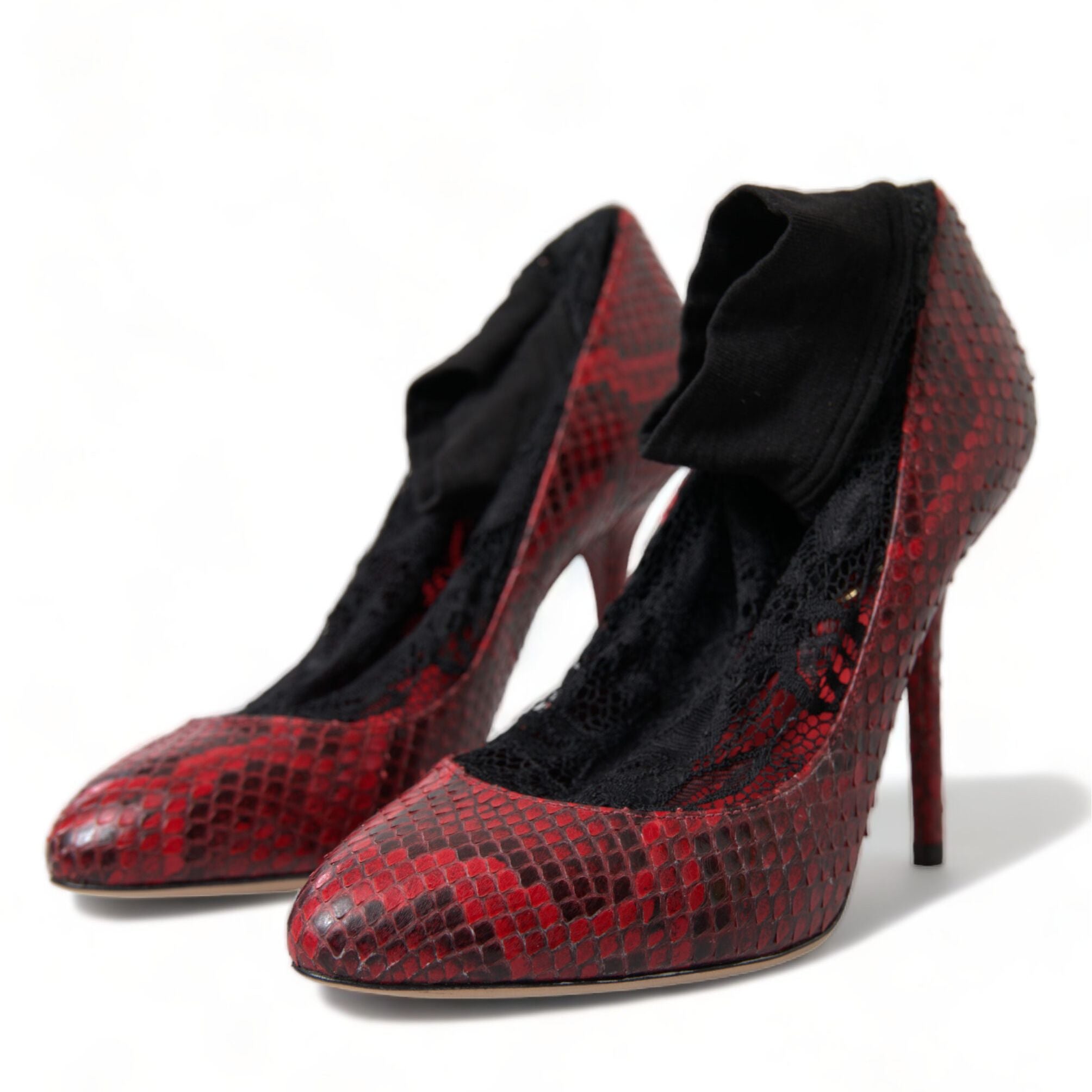 Dolce & Gabbana Red Ayers Leather Lace Socks Pumps Shoes