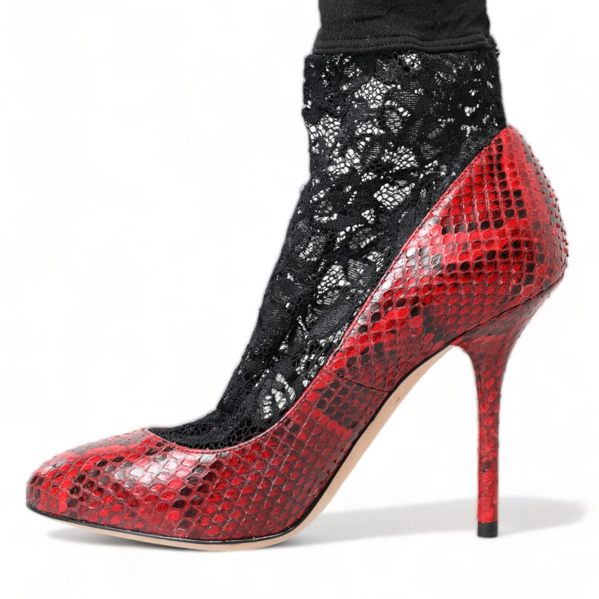 Dolce & Gabbana Red Ayers Leather Lace Socks Pumps Shoes