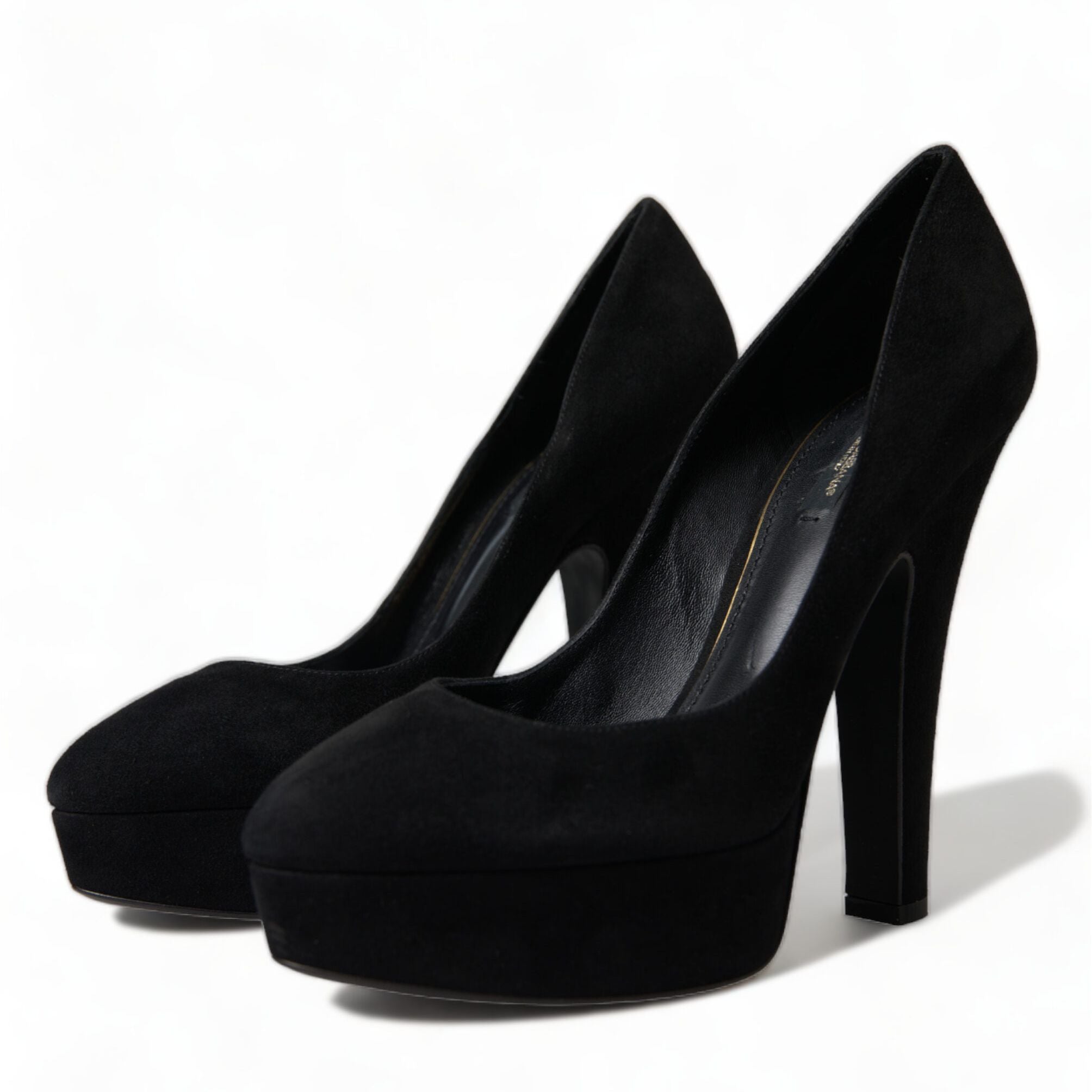 Dolce & Gabbana Black Suede Leather Platform Heel Pumps Shoes