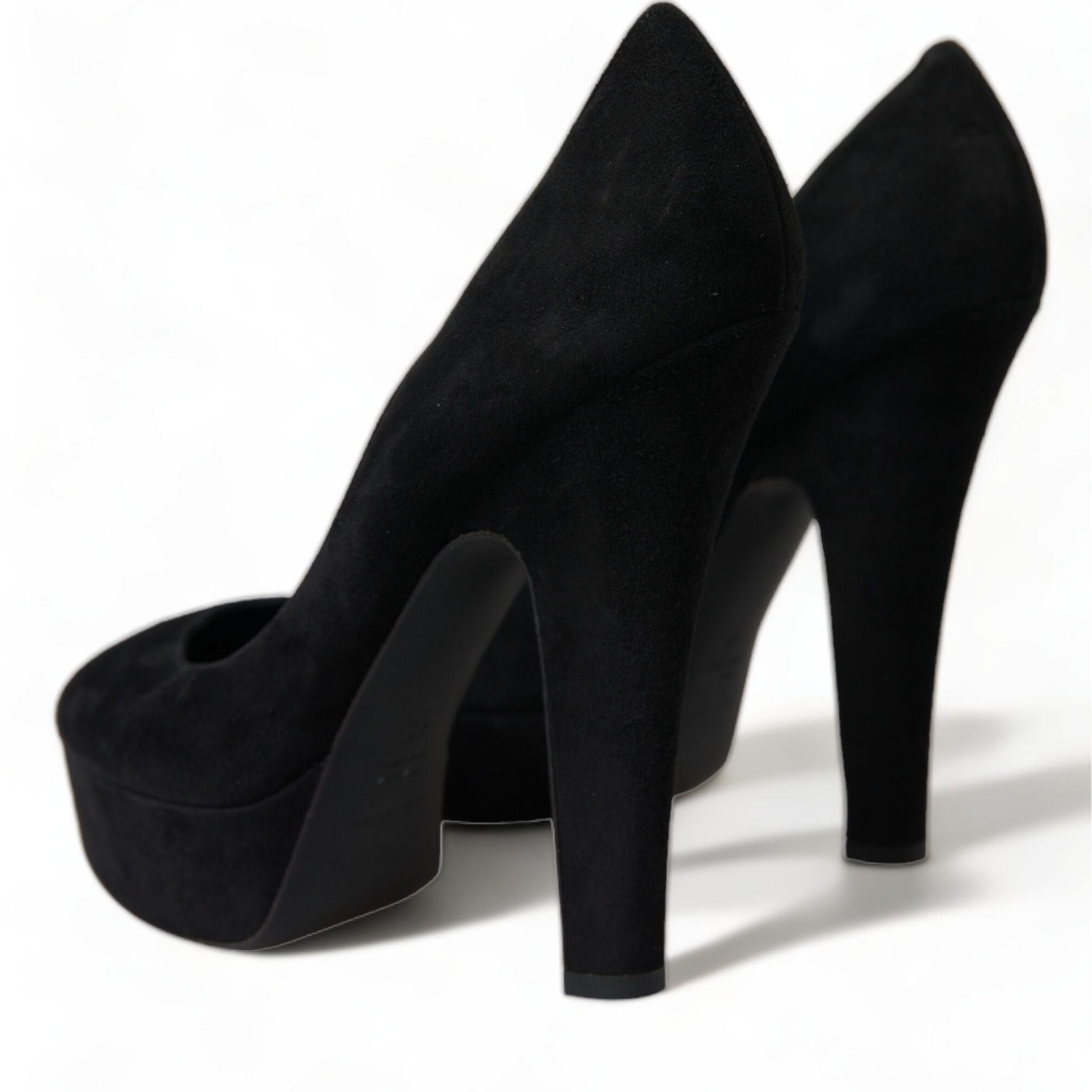 Dolce & Gabbana Black Suede Leather Platform Heel Pumps Shoes