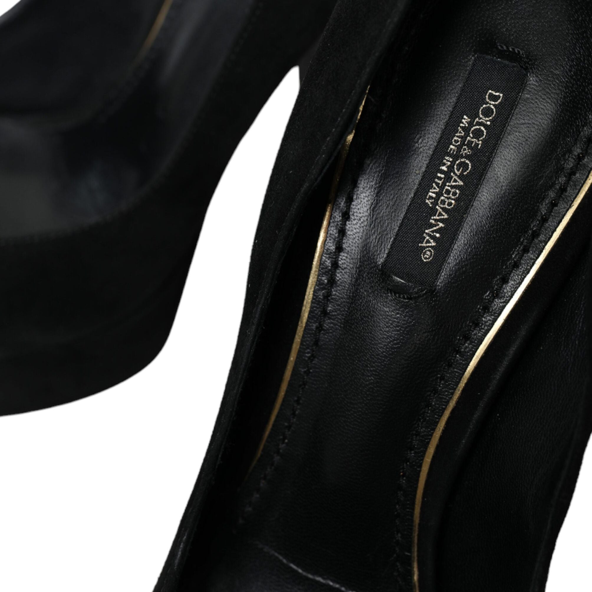 Dolce & Gabbana Black Suede Leather Platform Heel Pumps Shoes