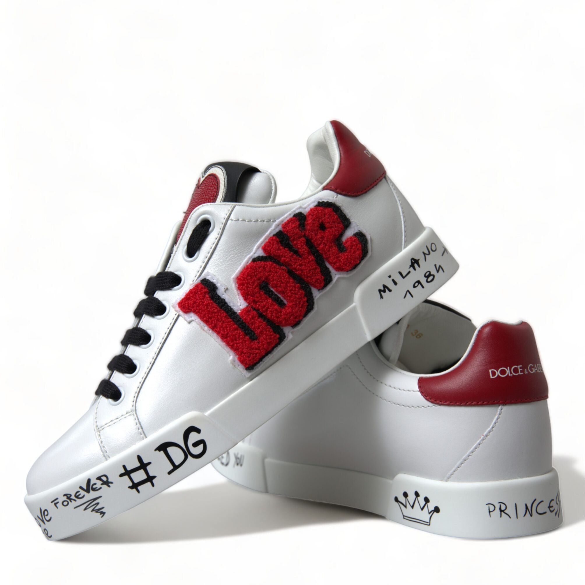 Dolce & Gabbana White Love Patch Portofino Classic Sneakers Shoes