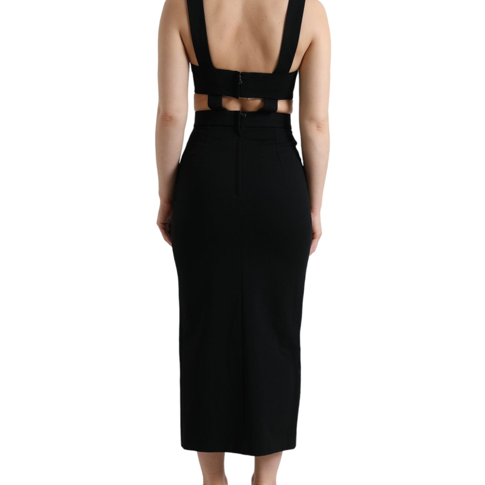 Dolce & Gabbana Black Cut Out Sleeveless Bodycon Midi Dress