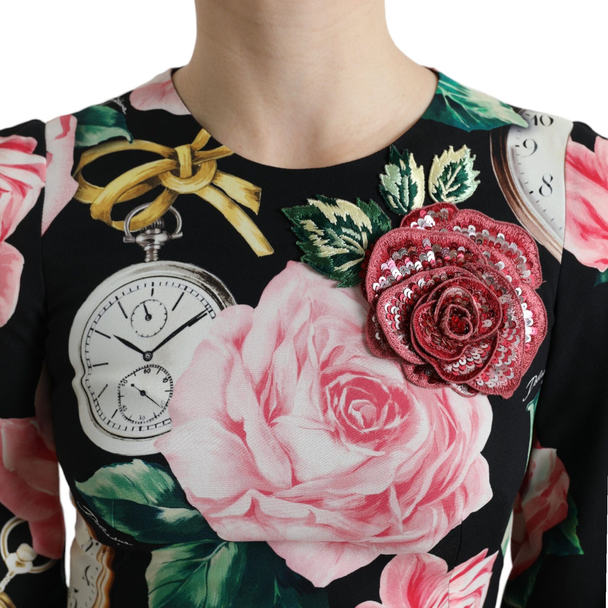 Dolce & Gabbana Black Floral Embellished Lace A-line Dress