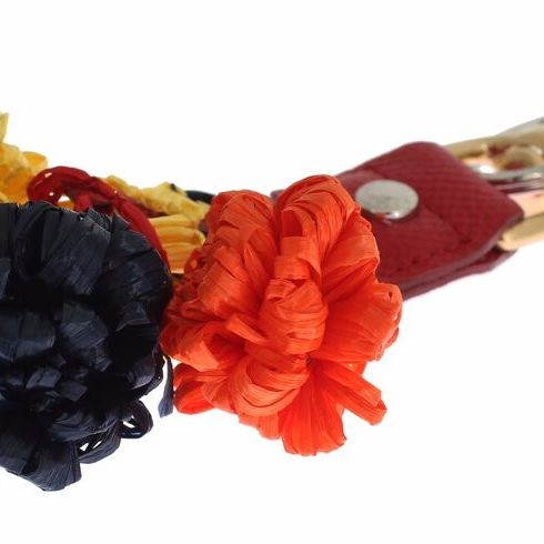 Dolce & Gabbana Gold Yellow Raffia Leather Clasp Finder Chain Keyring