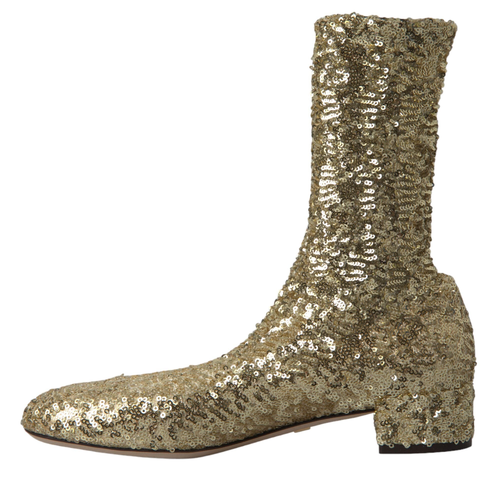 Dolce & Gabbana Gold Sequined Short Boots Stretch Shoes