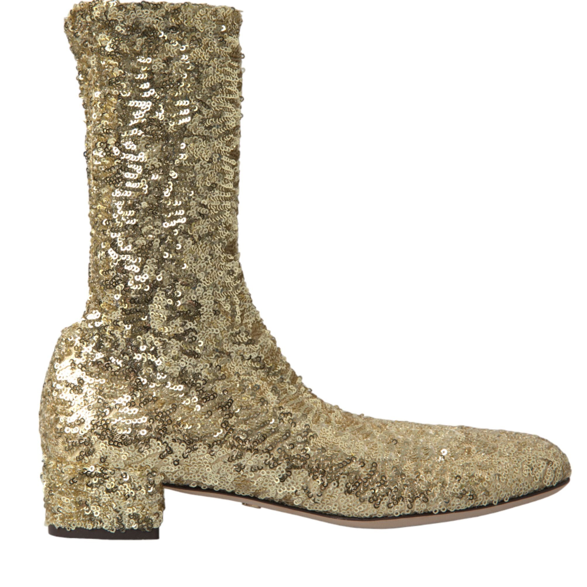 Dolce & Gabbana Gold Sequined Short Boots Stretch Shoes