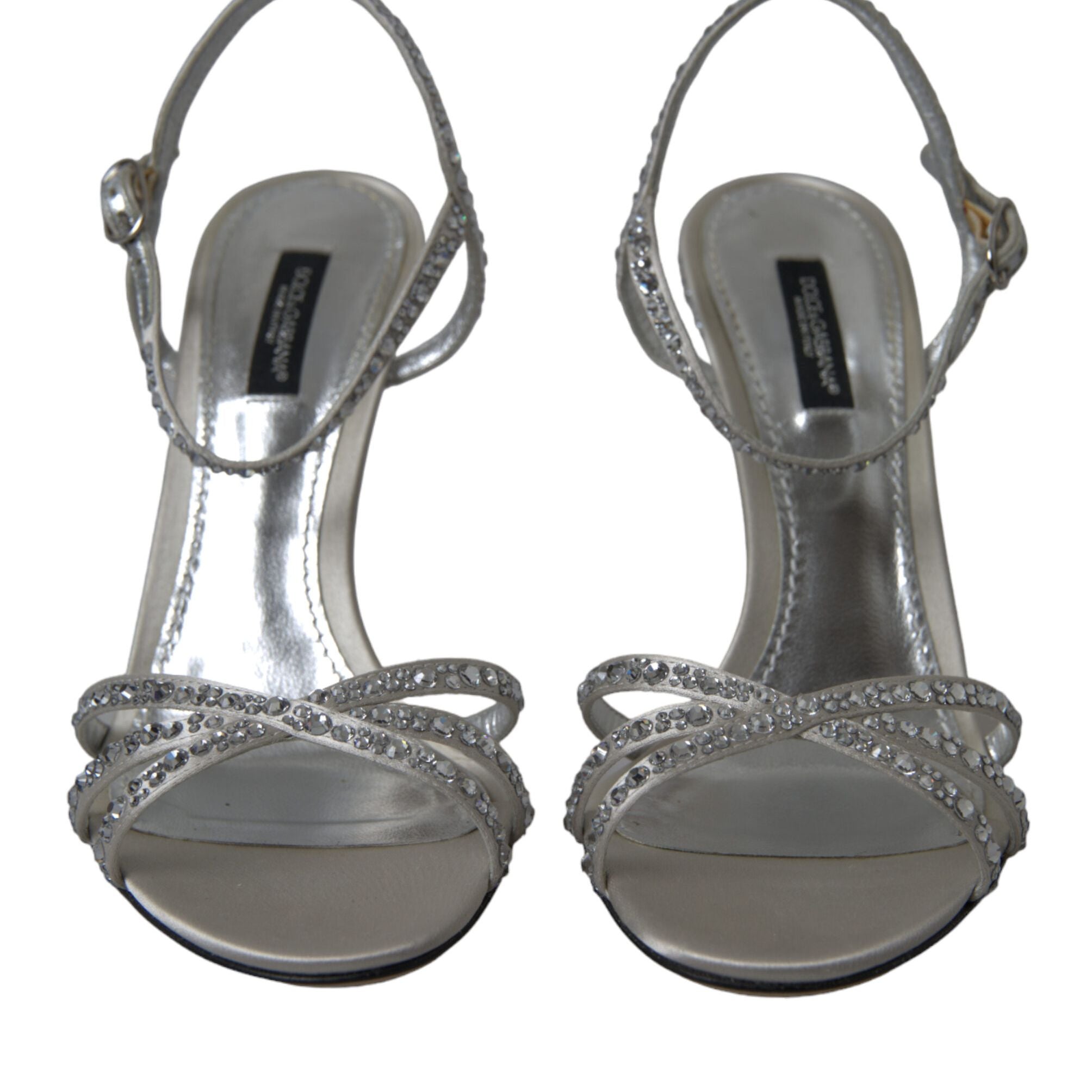 Dolce & Gabbana Silver Crystal Ankle Strap Sandals Shoes