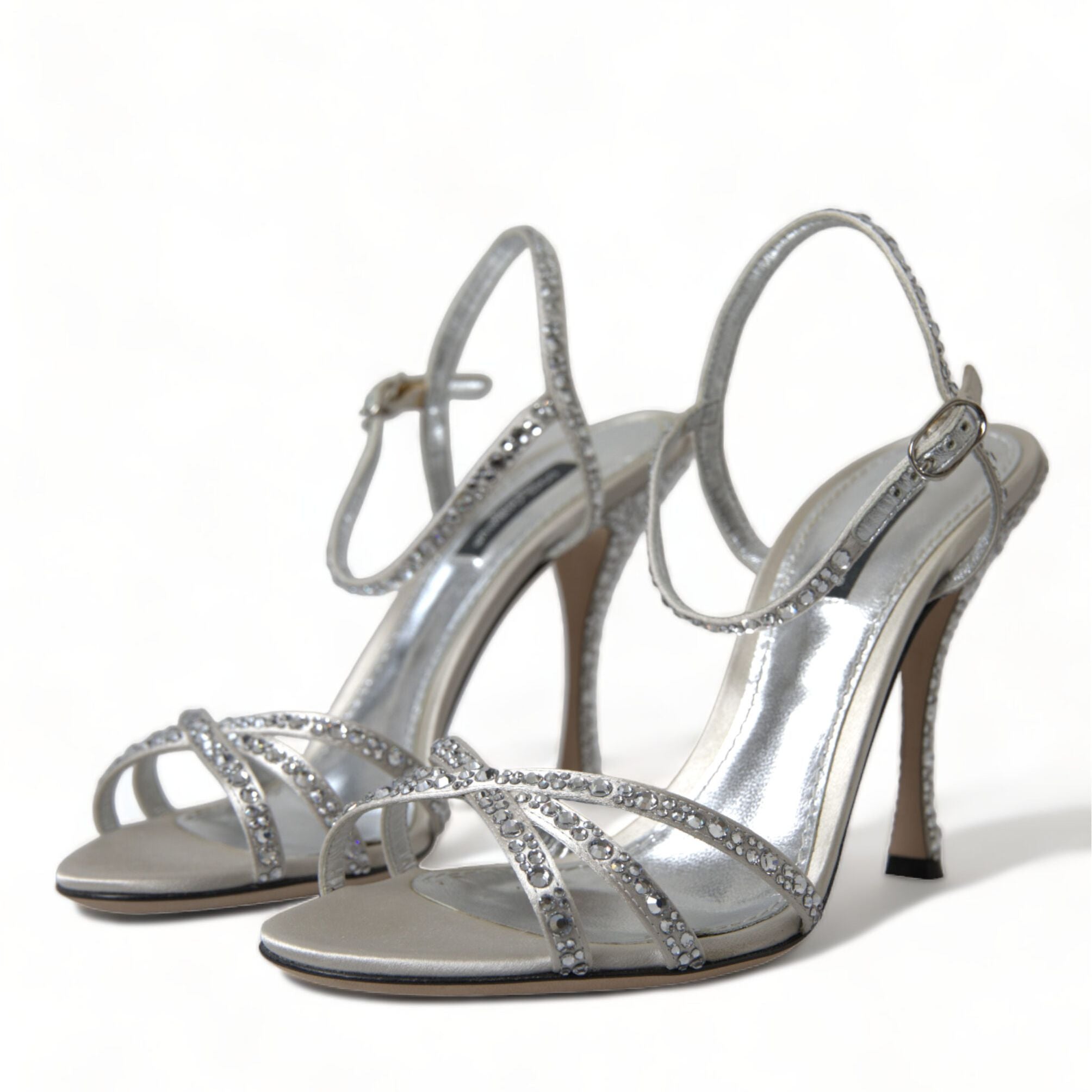 Dolce & Gabbana Silver Crystal Ankle Strap Sandals Shoes