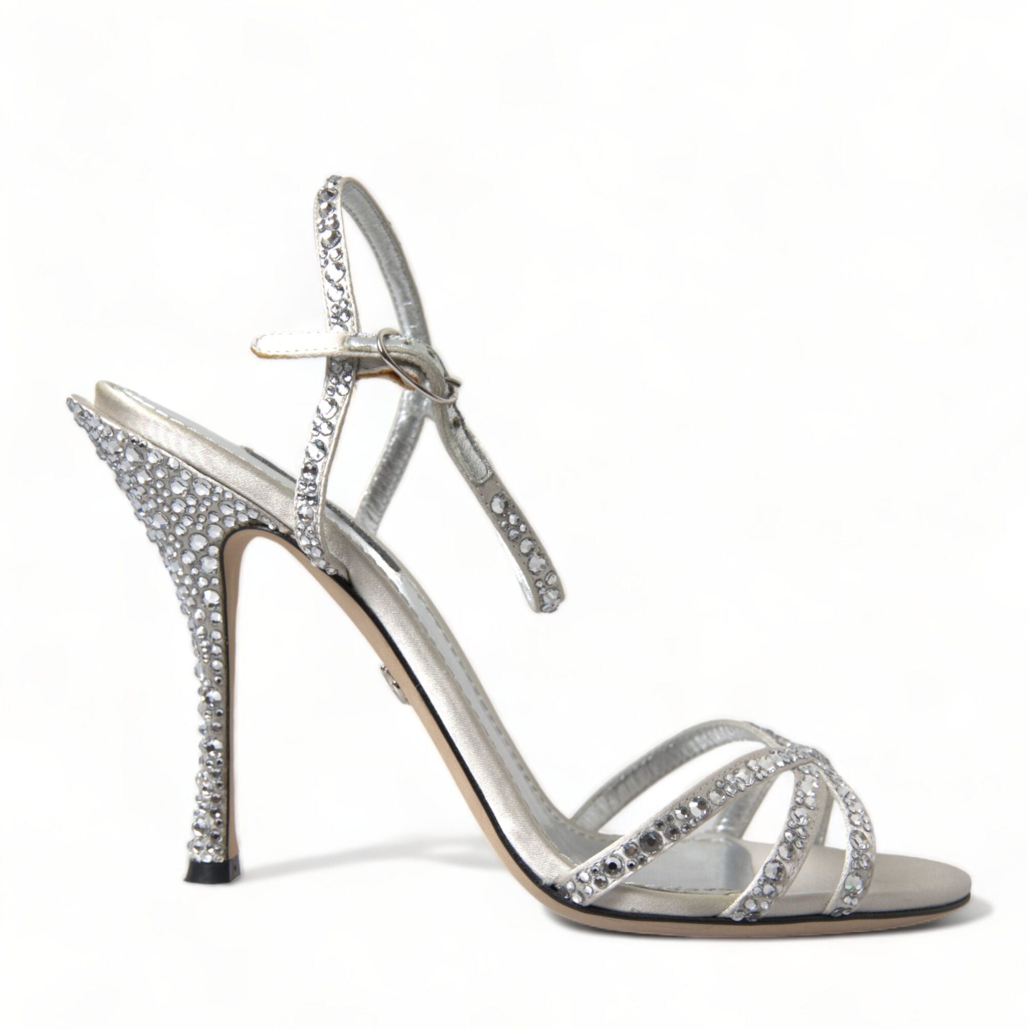 Dolce & Gabbana Silver Crystal Ankle Strap Sandals Shoes