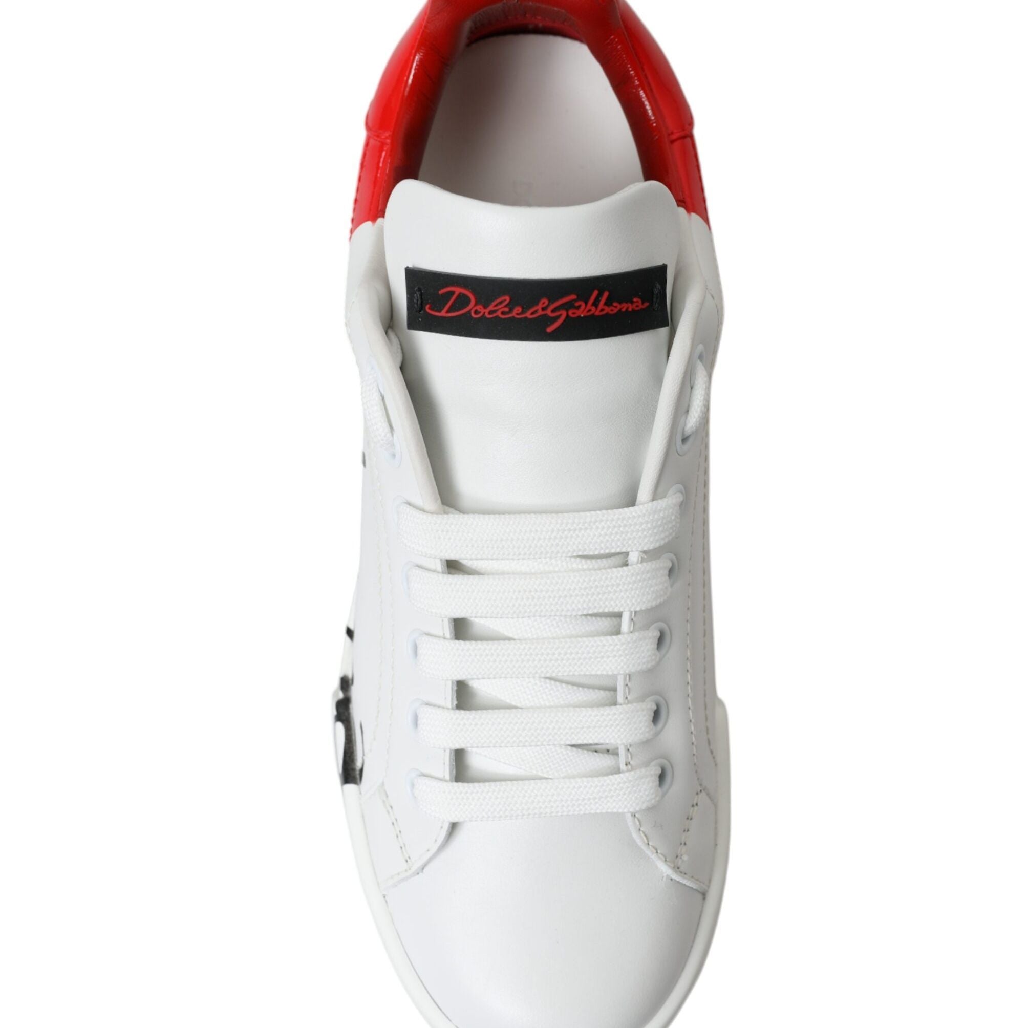 Dolce & Gabbana White Red Lace Up Womens Low Top Sneakers Shoes