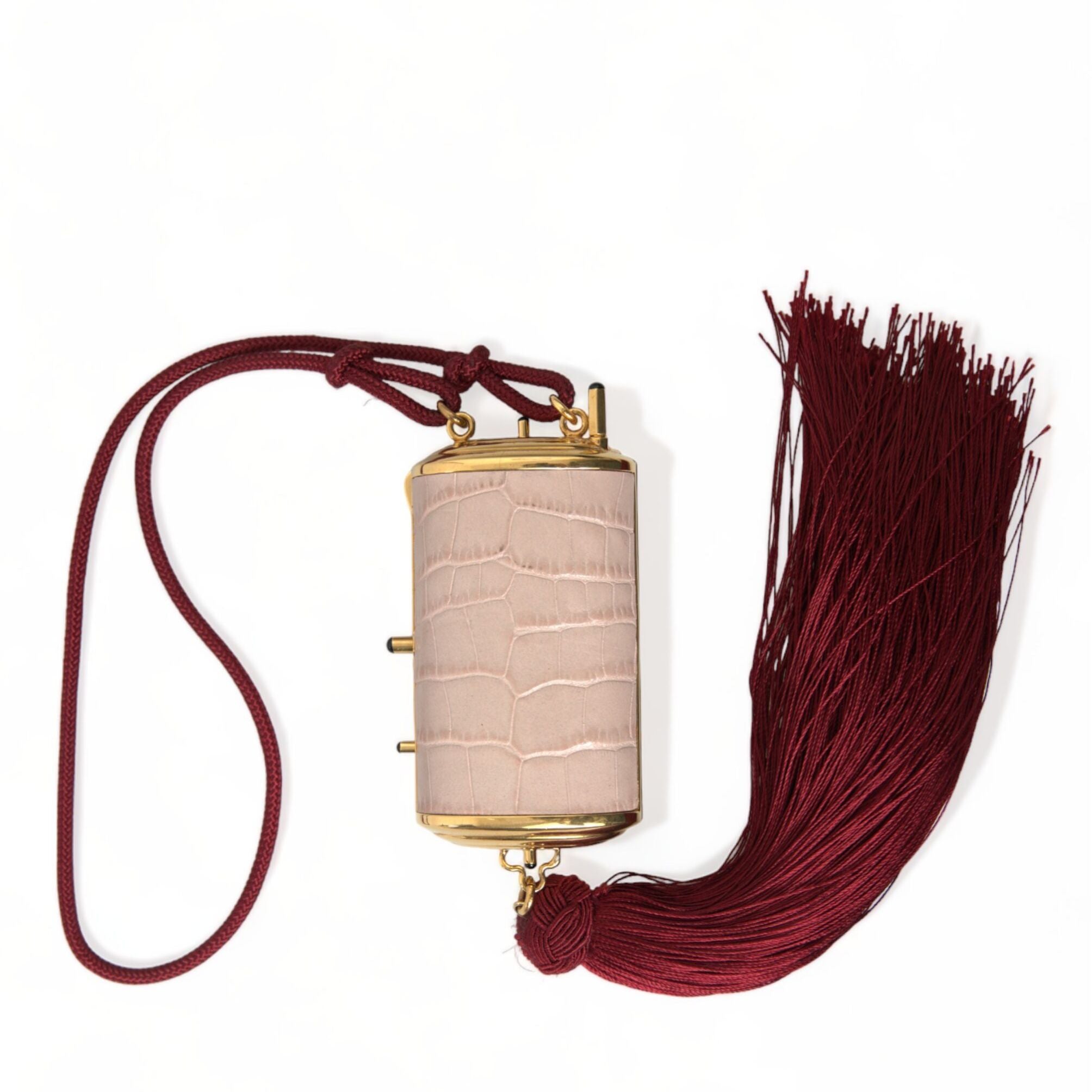 Dolce & Gabbana Pink Exotic Leather Mini Mirror Tassel Makeup Bag