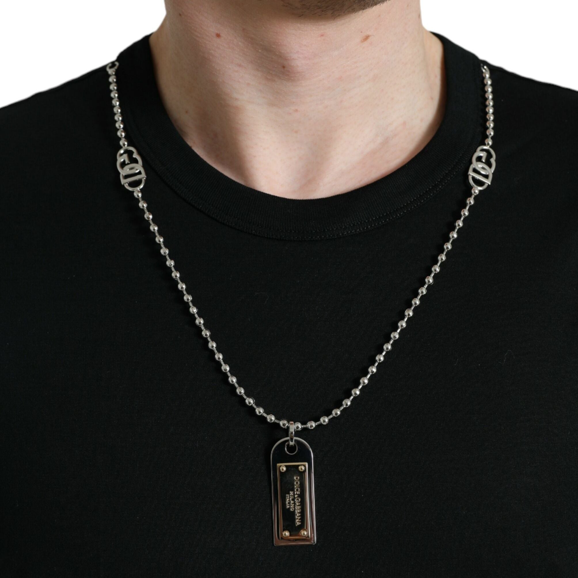 Dolce & Gabbana Black Cotton Dog Tag Round Neck T-shirt