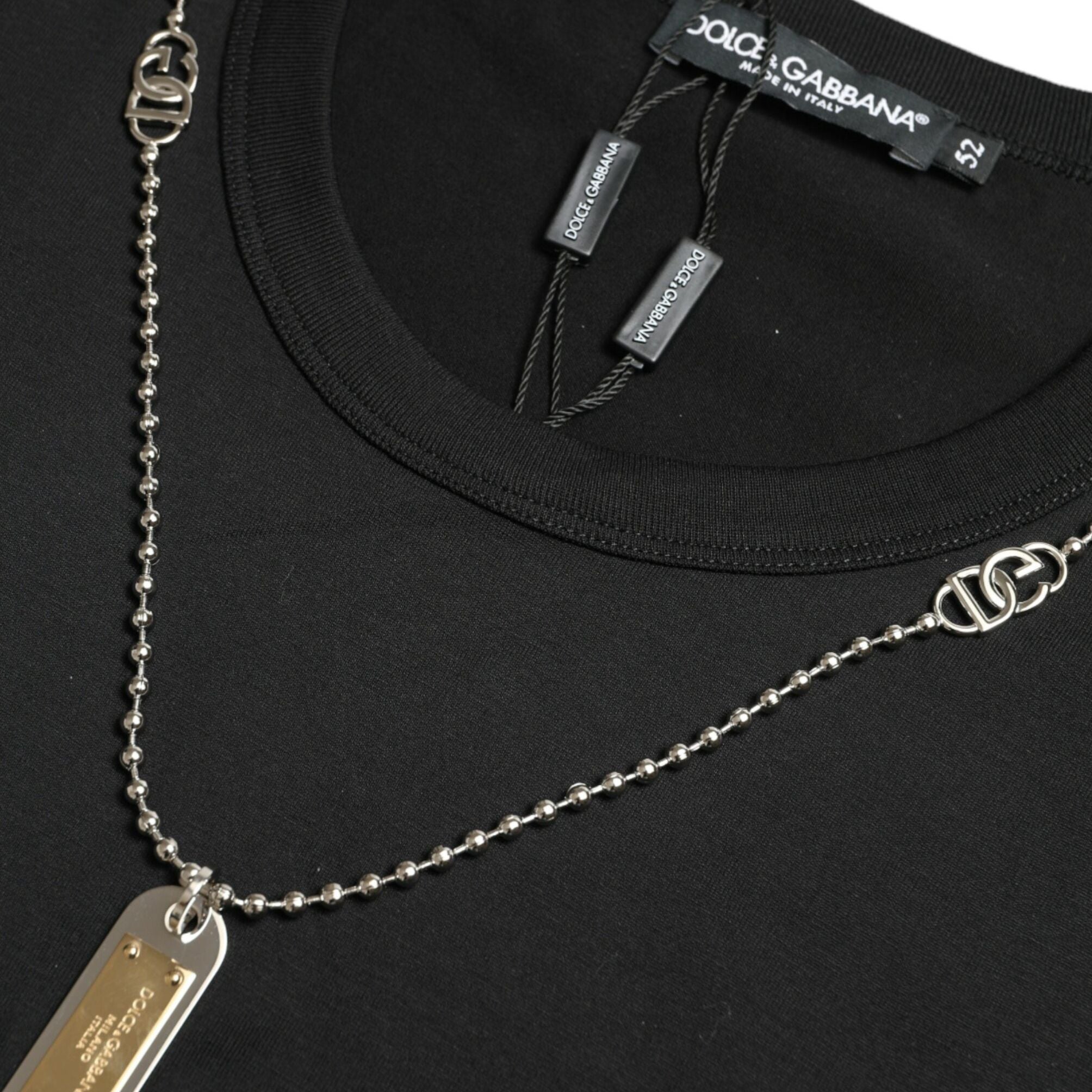 Dolce & Gabbana Black Cotton Dog Tag Round Neck T-shirt