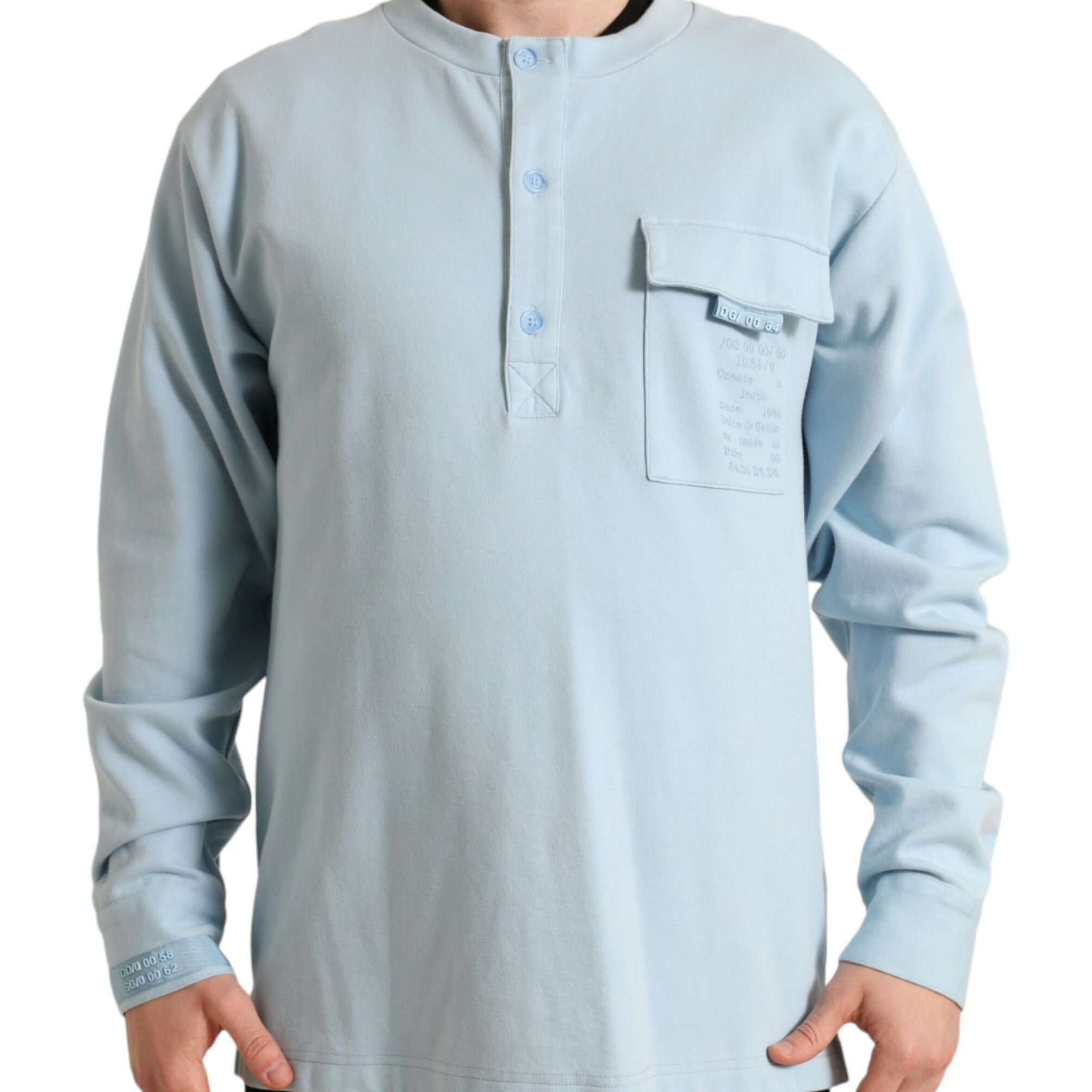 Dolce & Gabbana Light Blue Cotton Buttoned Pullover Sweater