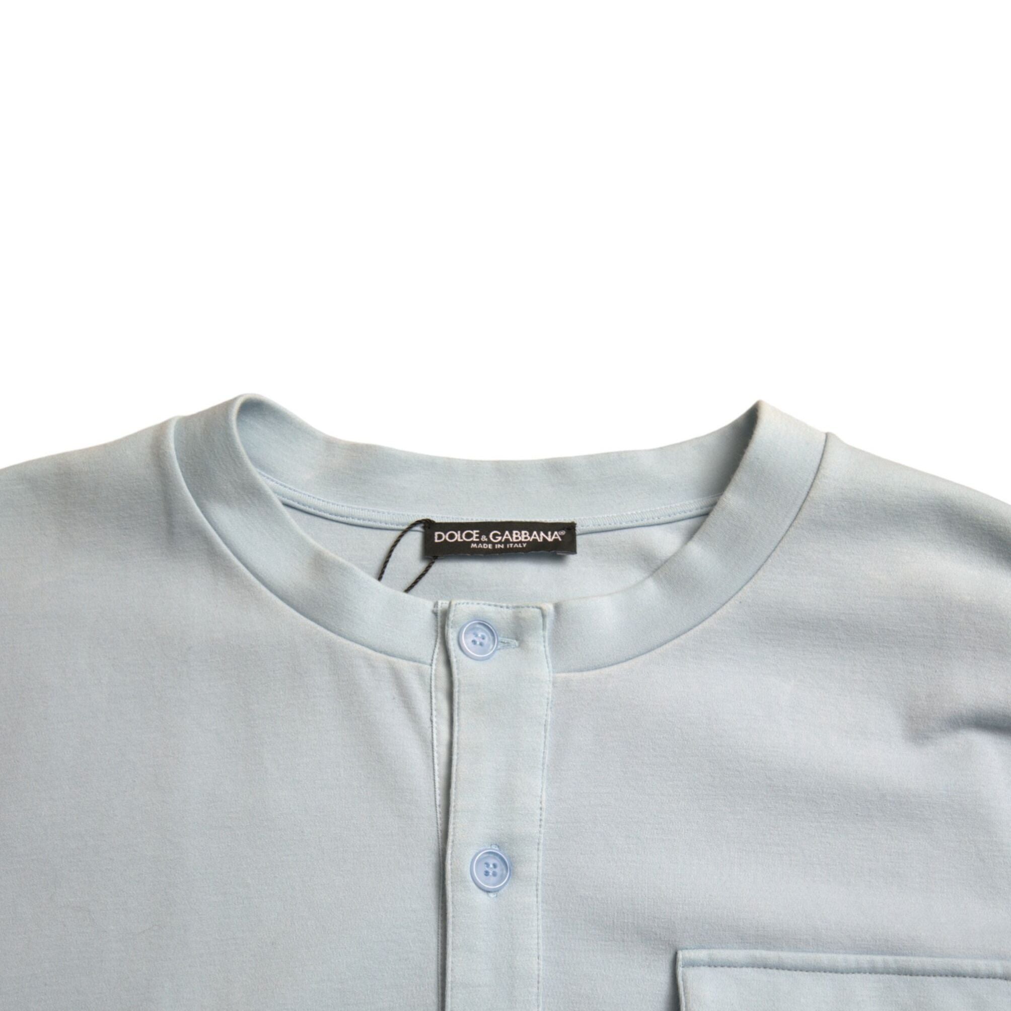 Dolce & Gabbana Light Blue Cotton Buttoned Pullover Sweater