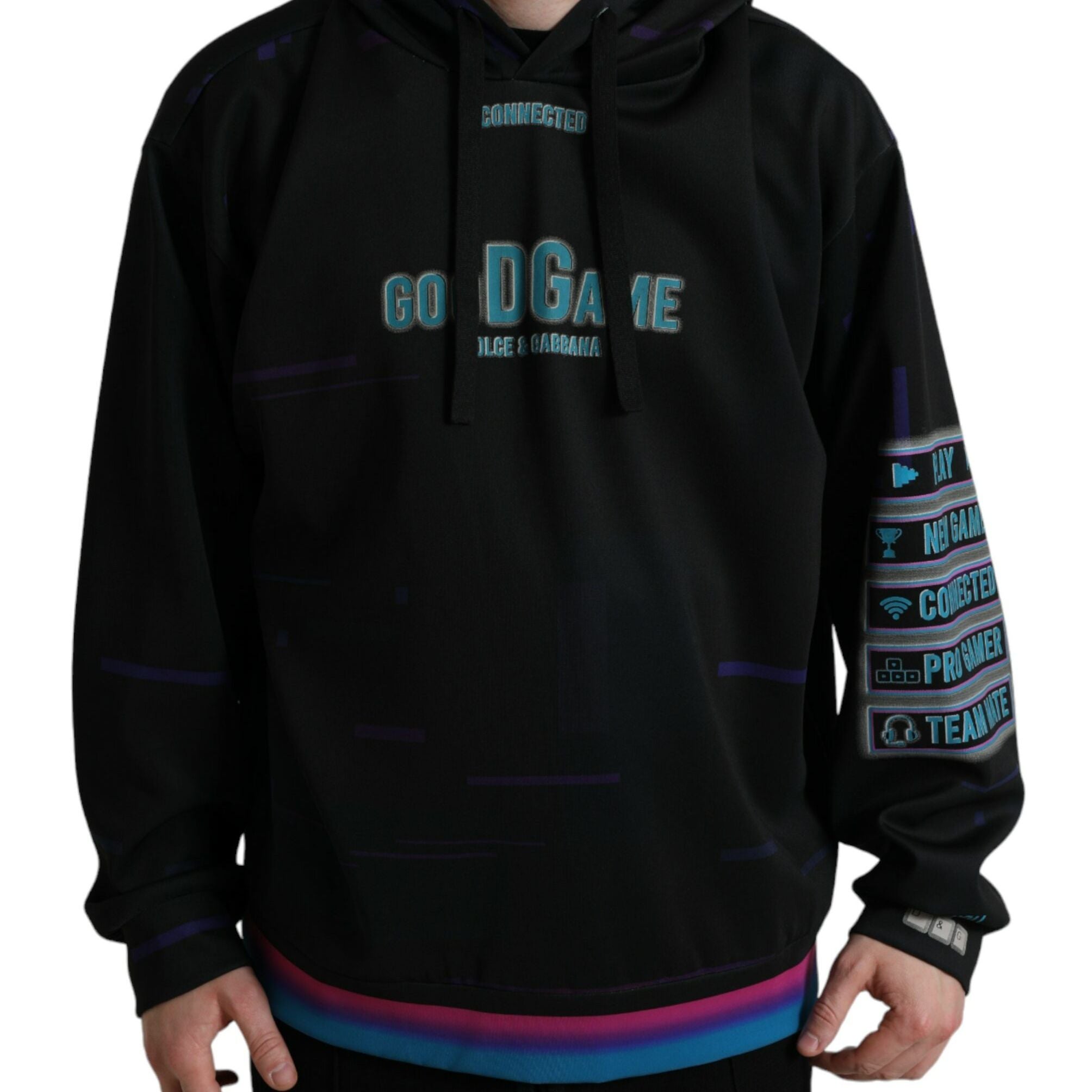 Dolce & Gabbana Black Logo Print Hooded Sweatshirt Sweater