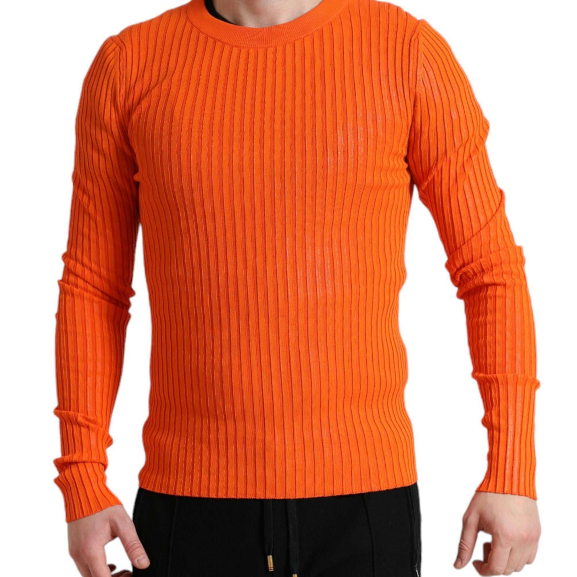 Dolce & Gabbana Orange Knitted Crewneck Men Pullover Sweater