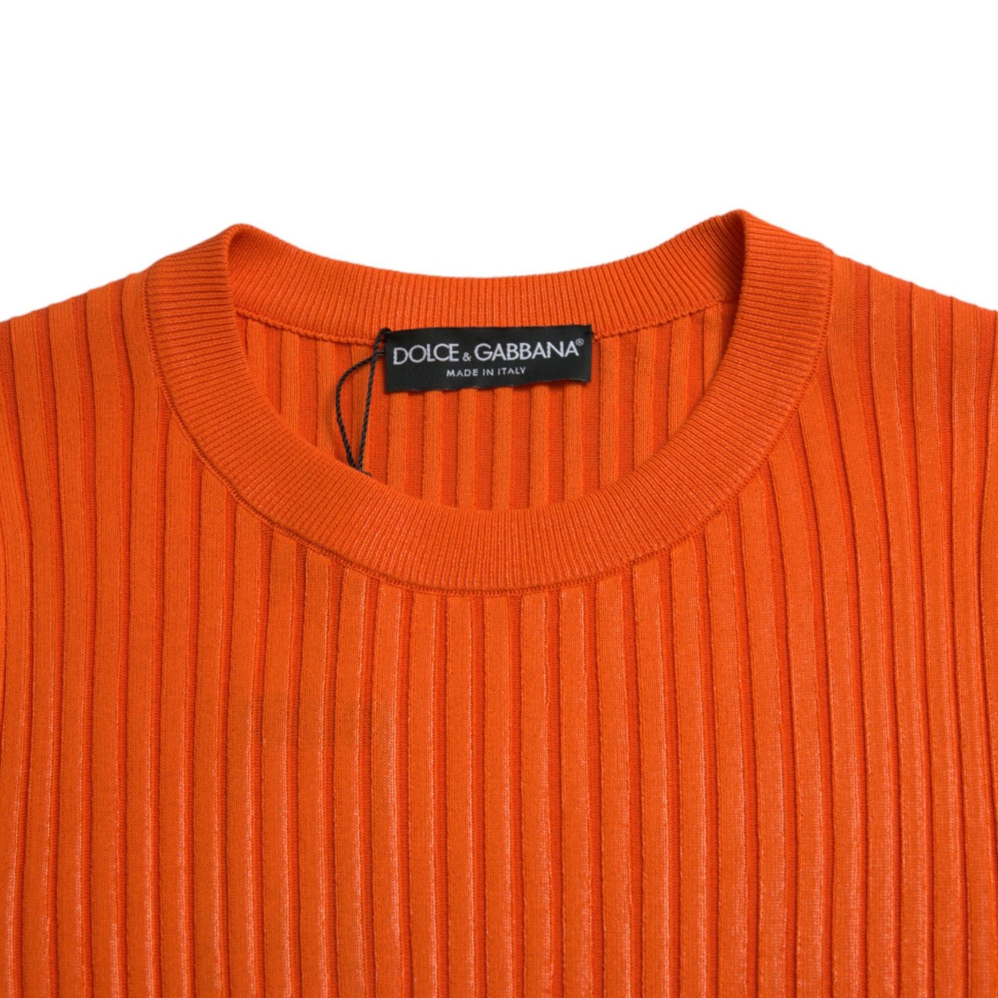 Dolce & Gabbana Orange Knitted Crewneck Men Pullover Sweater