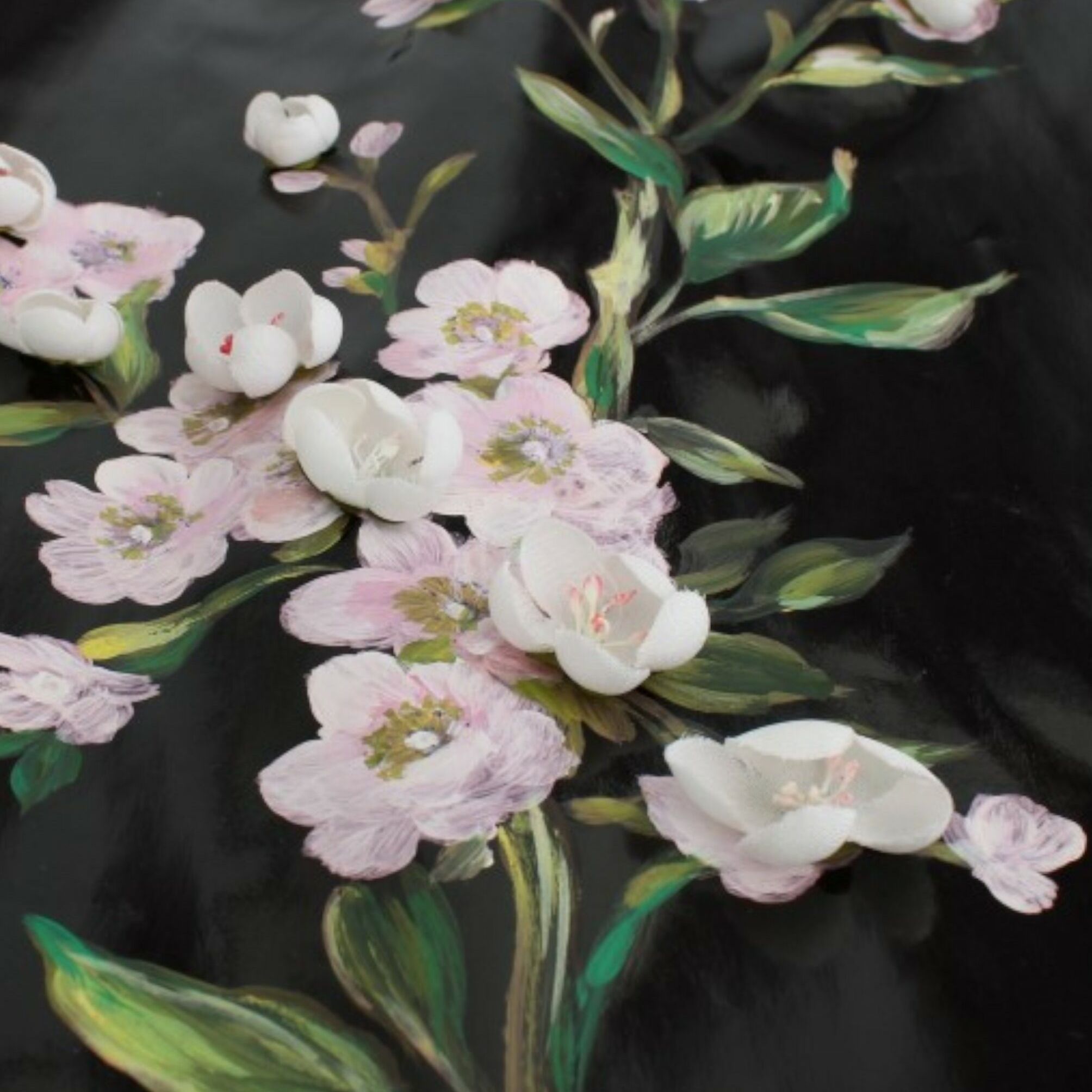 Dolce & Gabbana Black patent floral HANDPAINTED dress