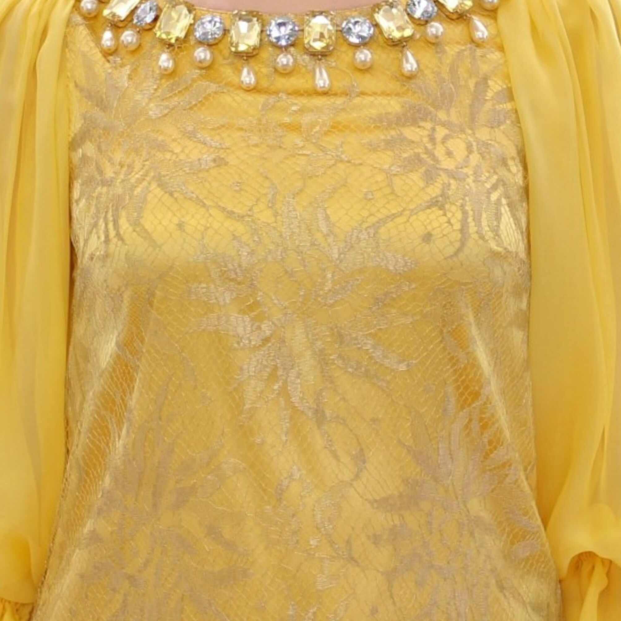 Dolce & Gabbana Yellow lace crystal mini dress