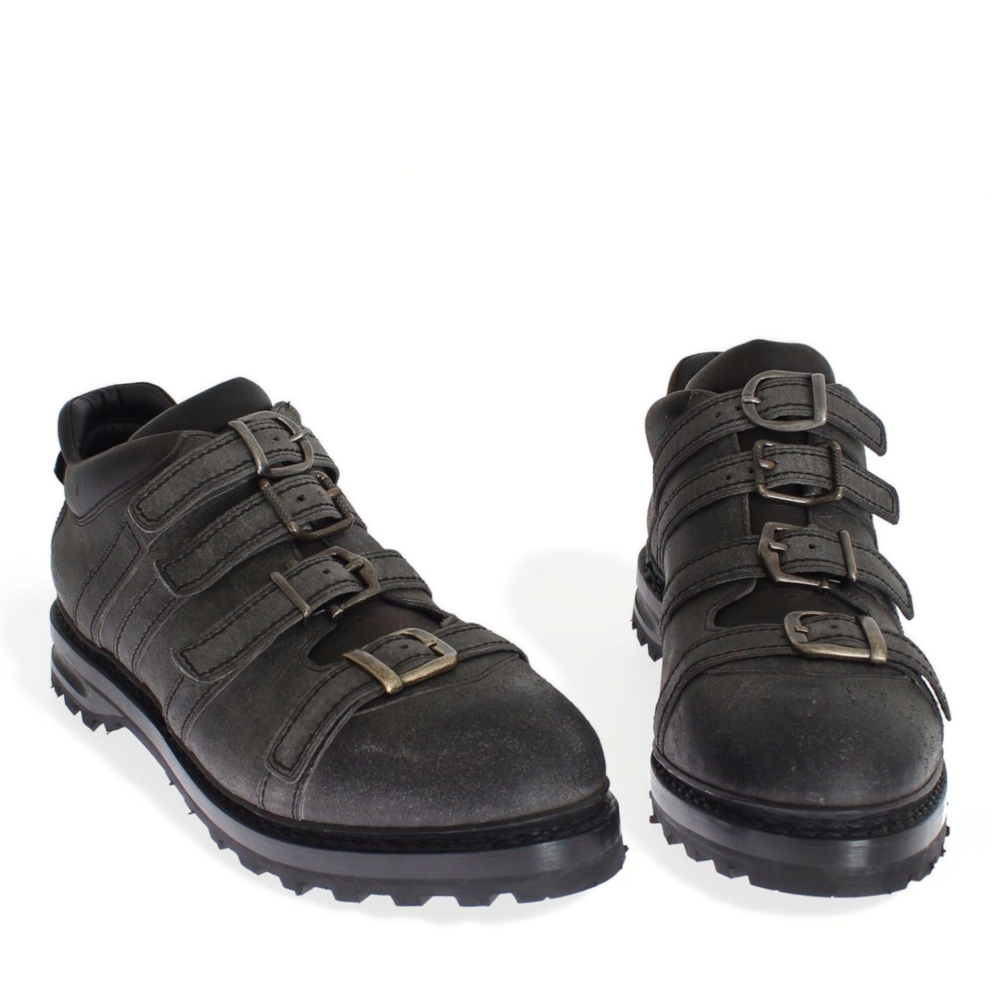 Dolce & Gabbana Gray Leather Ankle Strap Shoes Boots