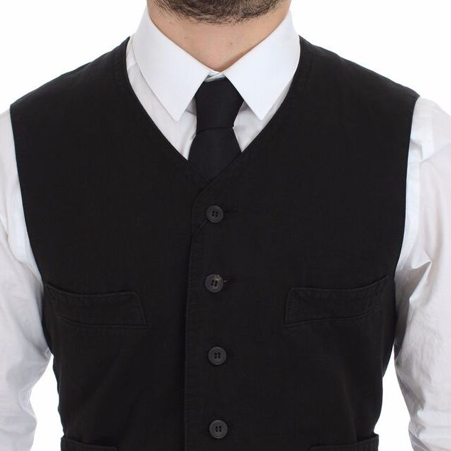 Dolce & Gabbana Black Flax Cotton Dress Vest Blazer