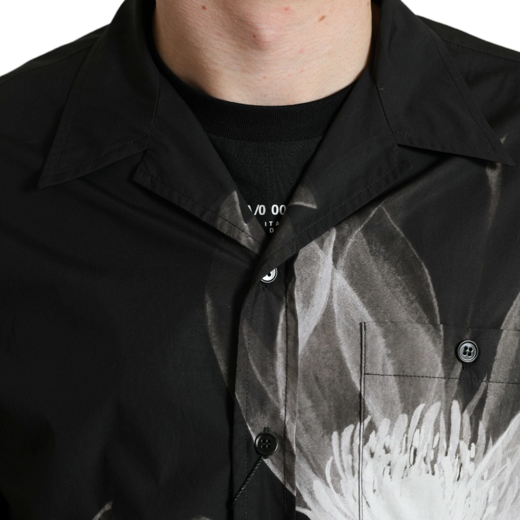 Dolce & Gabbana Black Floral Cotton Collared Long Sleeves Men Shirt