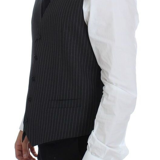Dolce & Gabbana Gray Striped Wool Single Breasted Vest
