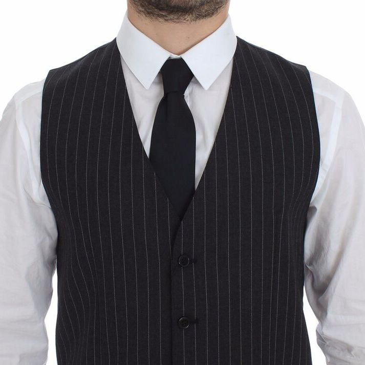 Dolce & Gabbana Gray Striped Wool Logo Vest Gilet Weste