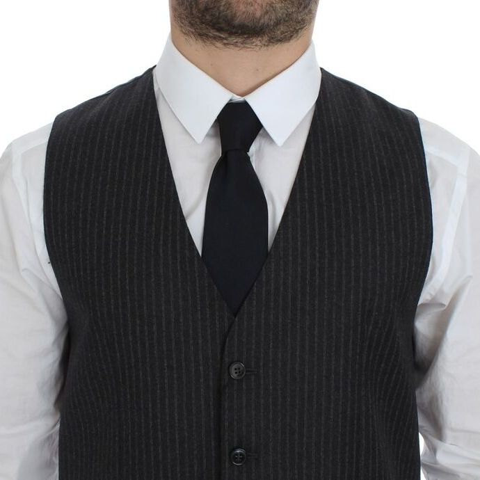 Dolce & Gabbana Gray Striped Wool Single Breasted Vest