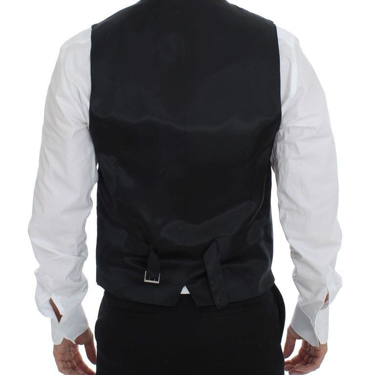 Dolce & Gabbana Gray Striped Wool Single Breasted Vest