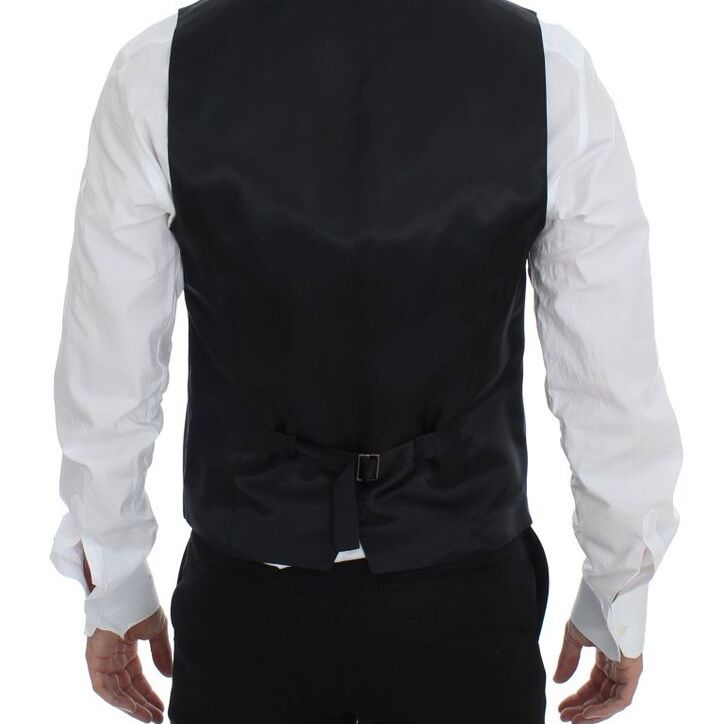 Dolce & Gabbana Black Striped Wool Single Breasted Vest