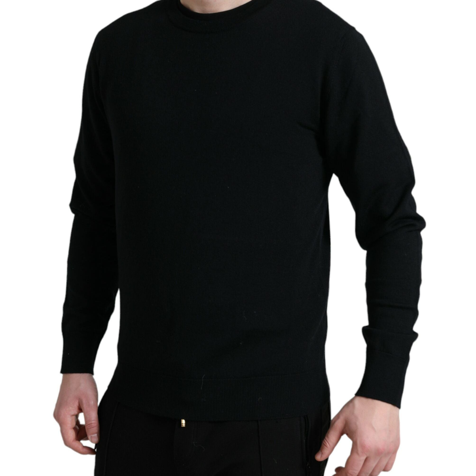 Dolce & Gabbana Black Wool Round Neck Pullover Sweater